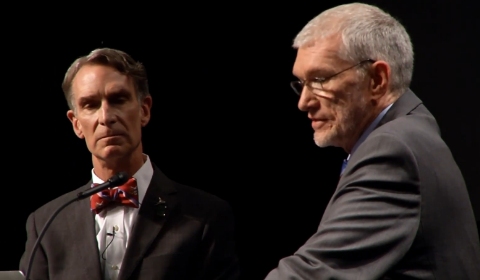 Bill Nye (left) and Ken Ham (right) during the debate.