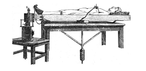 This is a drawing of Angelo Mosso's circulation balance from the 1880s.