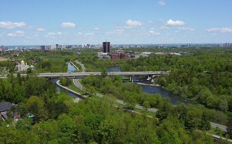 This photo shows the  Rideau river, which runs through the Rideau Valley, and the Rideau canal,  which connects Ottawa to Kingston.  (click for credit)