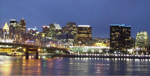 The Cincinnati skyline at dusk (click for credit)