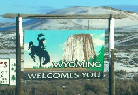 This is one of the signs that welcomes people to Wyoming.  (click for credit)