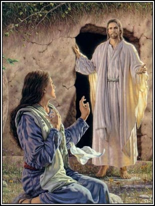 One artist's conception of Mary Magdalen seeing the risen Christ.  (click for credit)