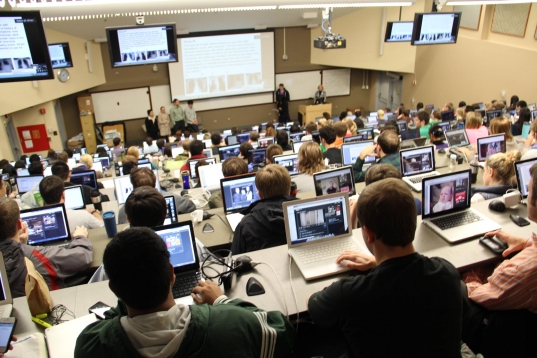 Medical students using laptops in class (click for credit)