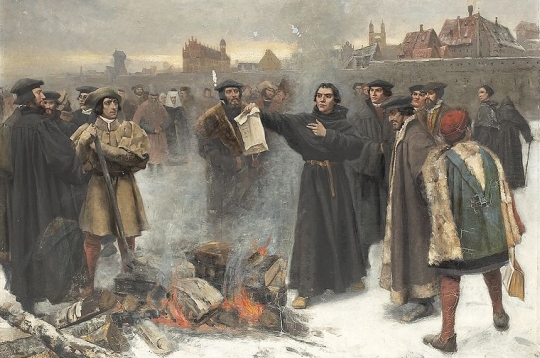 Karl Aspelin's painting of Martin Luther burning the papal bull that excommunicated him from the Roman Catholic Church.