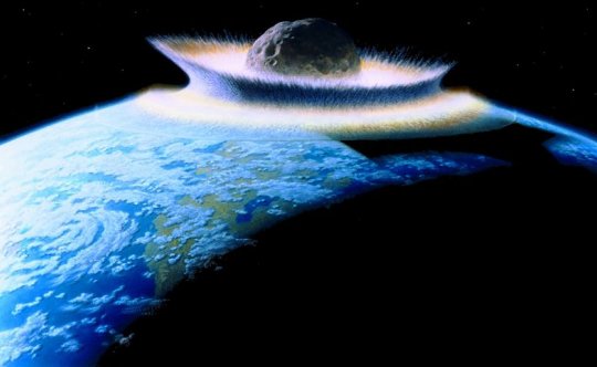 Artist's conception of a large asteroid hitting the earth (click for credit)