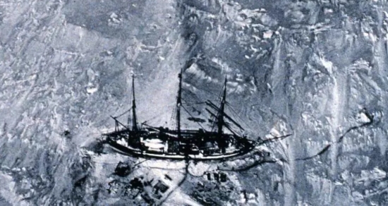 A German ship (The Gauss) in Antarctic Ice, in Antarctic Ice, as seen from a balloon in 1901. (credit: National Oceanic and Atmospheric Administration/Department of Commerce)