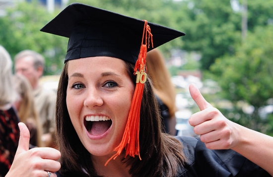 A happy college graduate (click for credit)